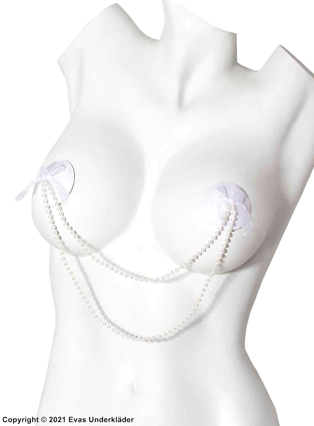 Self-adhesive nipple cover/patch, bows, pearls